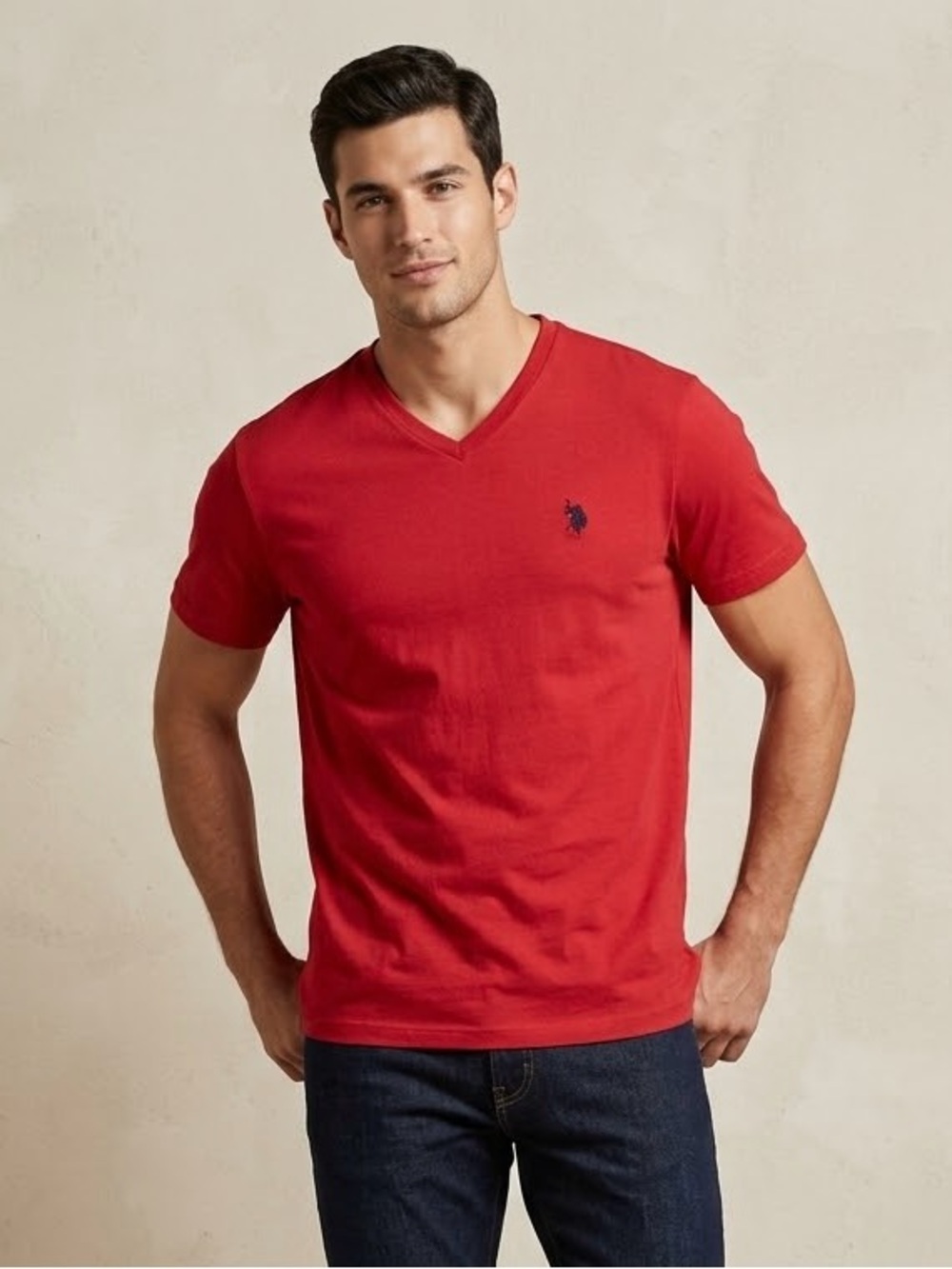 U.S. Polo Assn. Red V-Neck Short Sleeve Tee